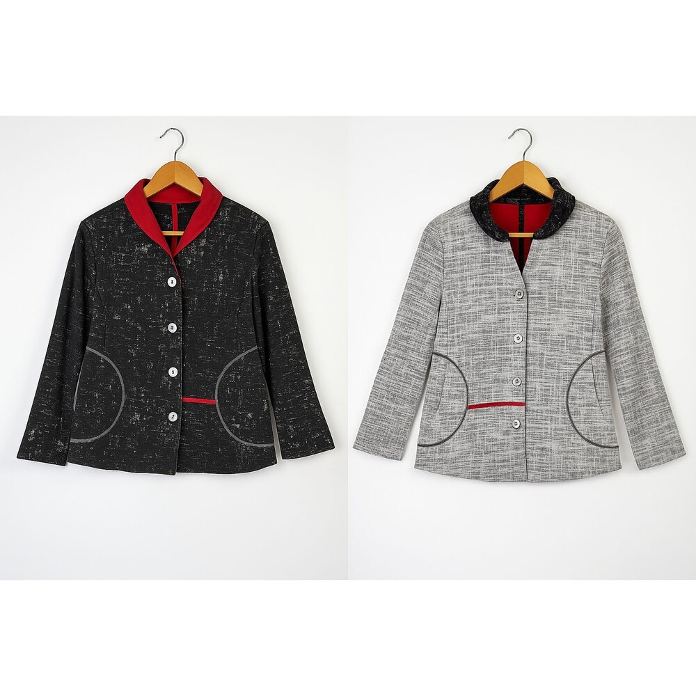 Parsley and‎ Sage Reversible Jacket Small Black White Red Wire Collar Artsy